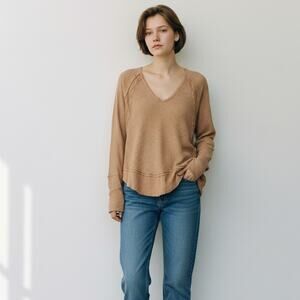 Free People We The Free Catalina Thermal Tunic Top in Brown Size M
